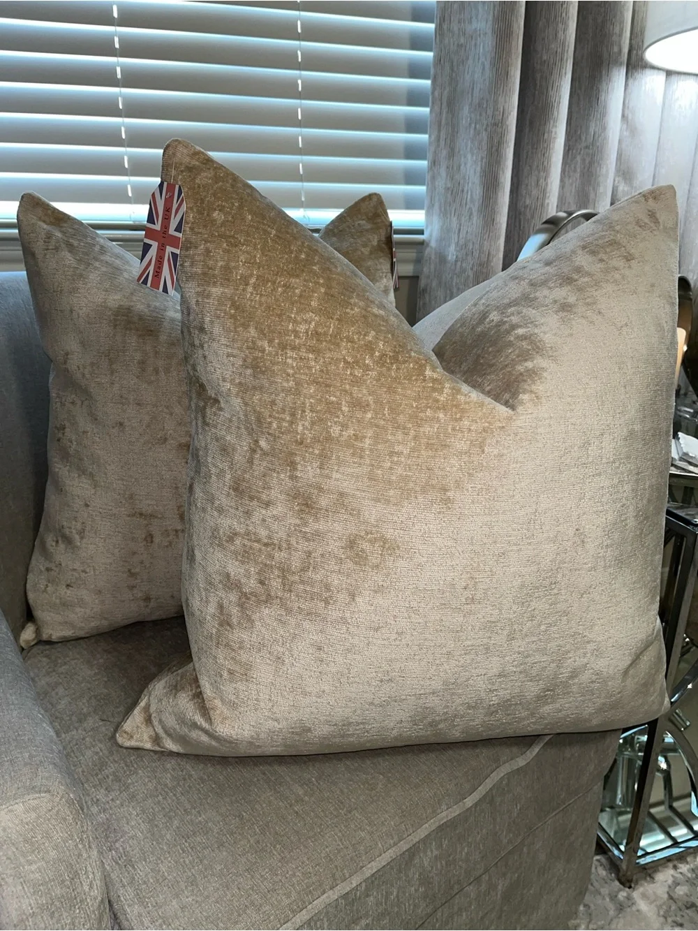 1-NWT CALDEIRA CHAMPAGNE GOLD CHENILLE VELVET LUXURY DECORATIVE PILLOW